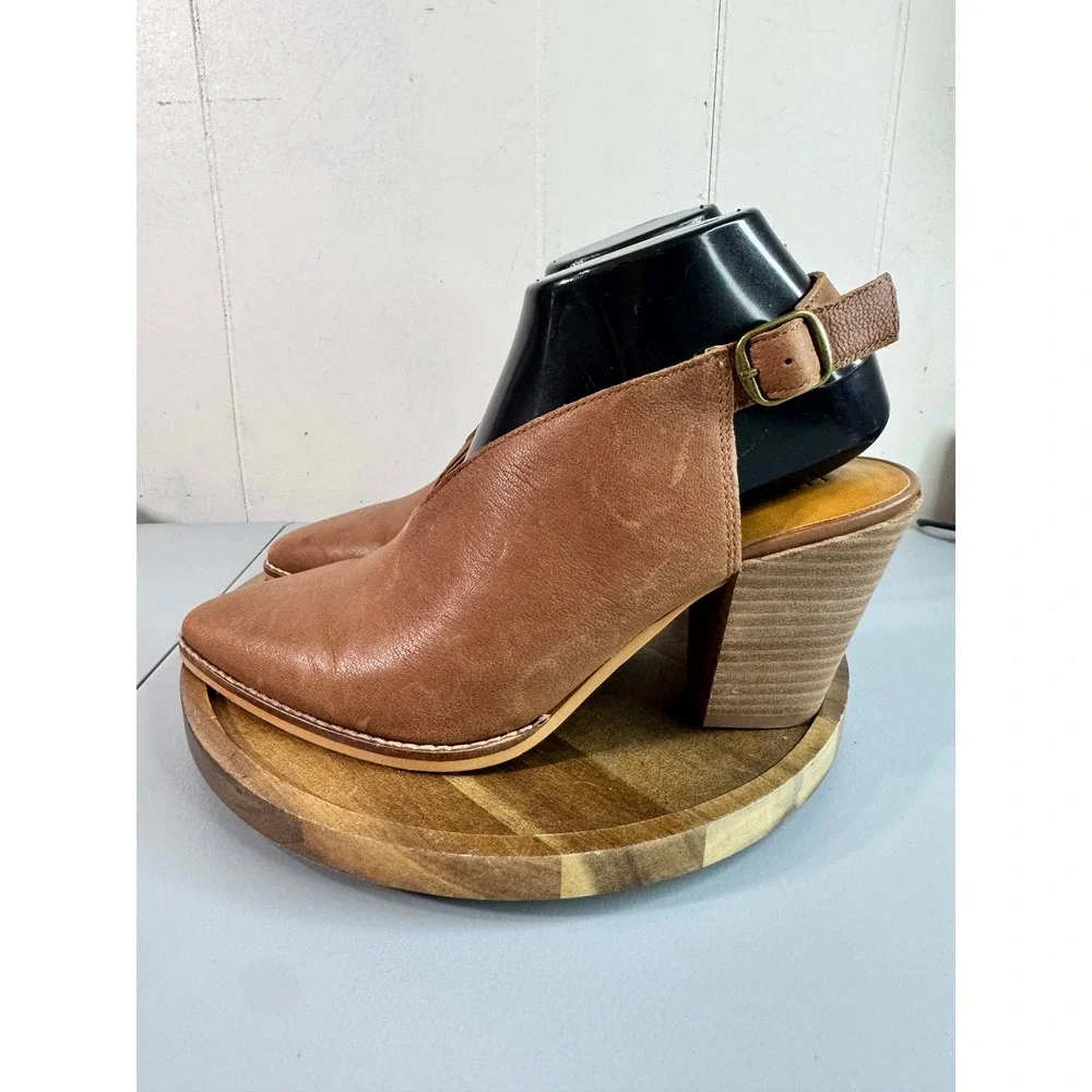 Lucky Brand Aroyli Slingback Mules Womens 8 Brown Good Leather V-Cut Block Heel - Picture 3 of 14